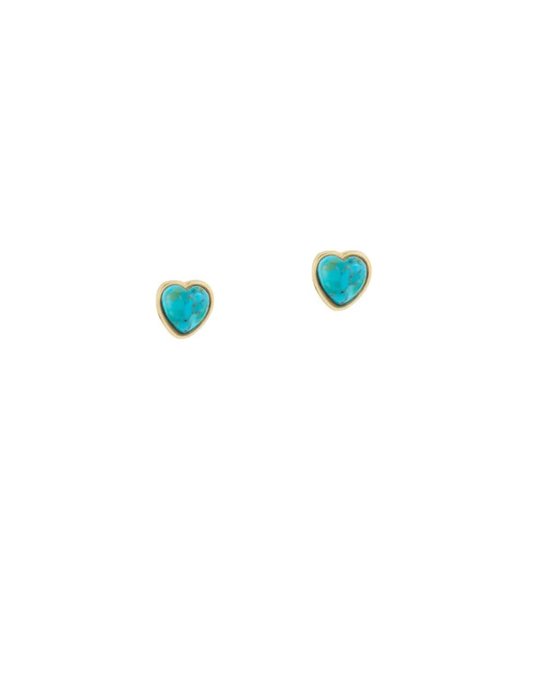 Brinco Coração Turquesa Cabochão | Ouro Amarelo 18K