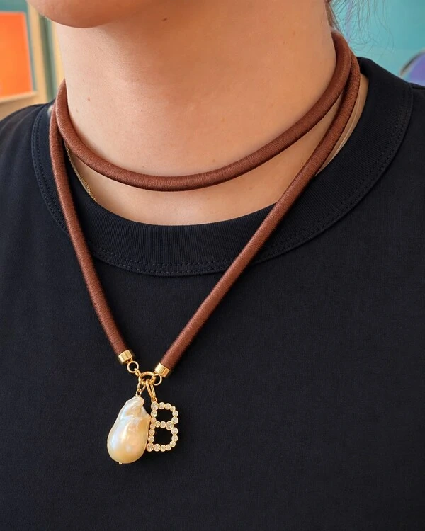 Colar Fio Seda Grosso Marrom | Ouro Amarelo 18k