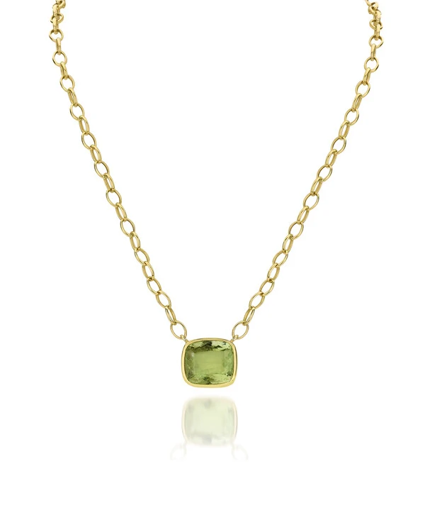 Colar Elos Ovais Turmalina Verde | Ouro Amarelo 18k
