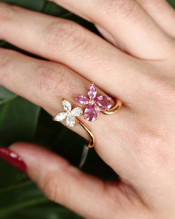 Anel Flor Safira e Diamante