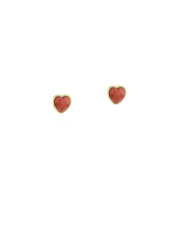Brinco Coração Madre Pérola Vermelha Cabochão | Ouro Amarelo 18K