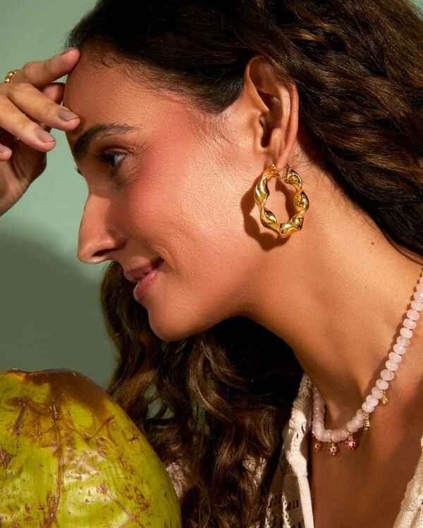 Colar Quartzo Rosa e Flores Turmalina Rosa | Ouro Amarelo 18K