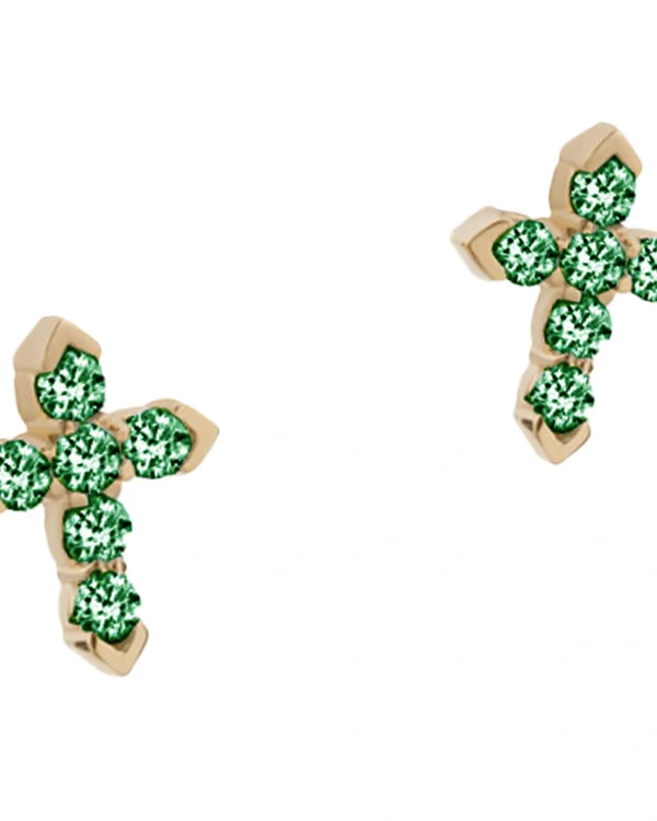 Brinco Mini Cruz Tsavorita | Ouro Amarelo 18K
