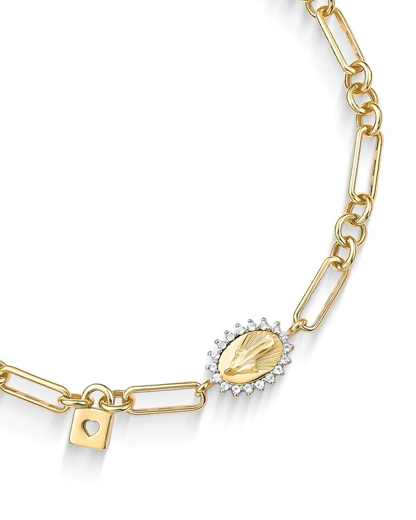 Pulseira Nossa Senhora das Graças Topázio Branco | Ouro Amarelo 18K