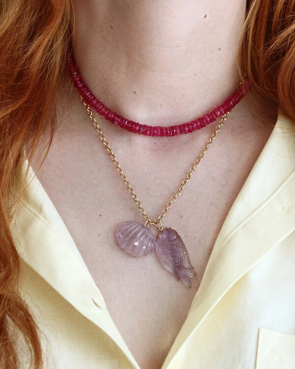 Pingente Peixe Ametista | Ouro Amarelo 18k