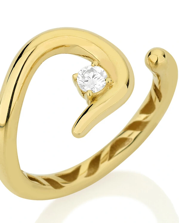 Anel Aberto Curvo Diamante | Ouro Amarelo 18K