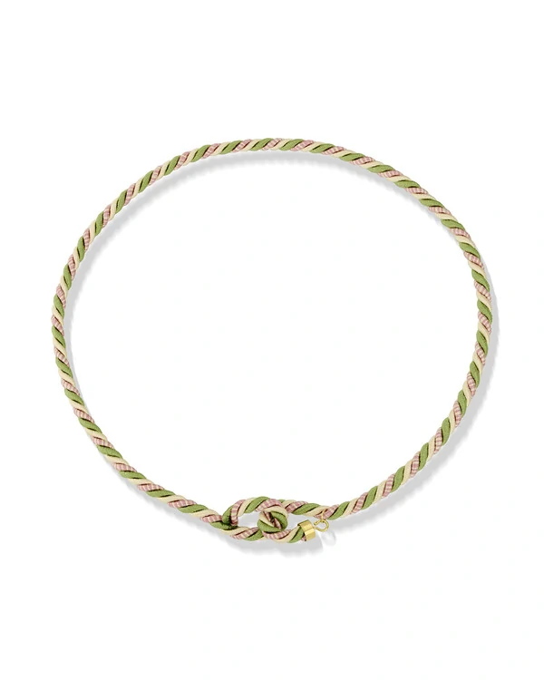 Colar Fio Seda Torcido Verde | Ouro Amarelo 18K