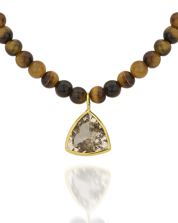 Colar Olho de Tigre e Topázio Imperial | Ouro Amarelo 18k