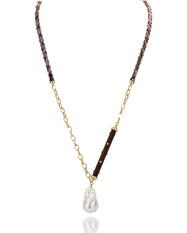 Colar Hygge Madeira Diamante e Pérola Barroca | Ouro Amarelo 18k