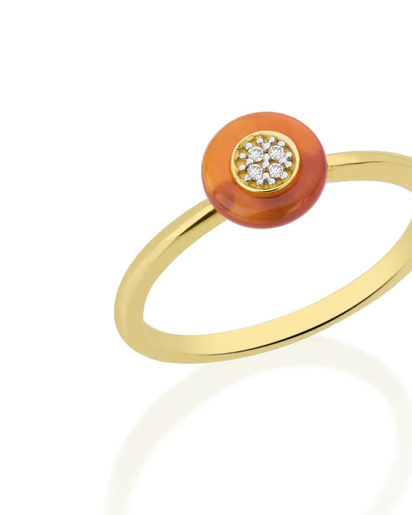 Anel Pneu Ágata Laranja Diamante | Ouro Amarelo 18k
