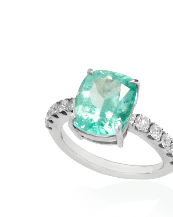 Anel Esmeralda e Diamante | Ouro Branco 18k