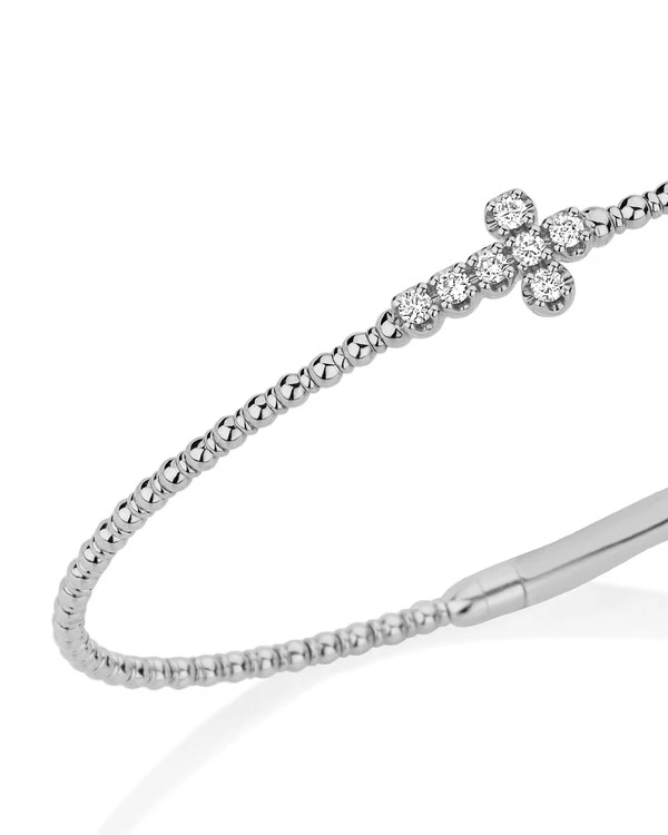Pulseira Algema Cruz Diamante | Ouro branco 18K