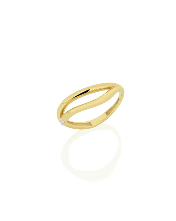 Anel Dedinho Curvo Dois Aros Diamante | Ouro Amarelo 18k
