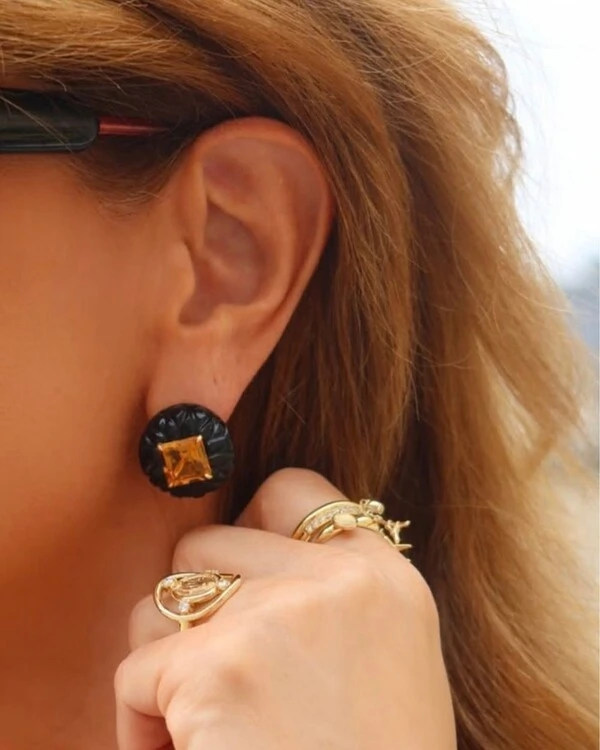 Brinco Onix e Citrino | Ouro Amarelo 18k