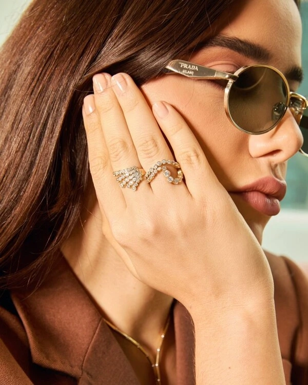 Anel Duet Curvo Diamante | Ouro Amarelo 18k