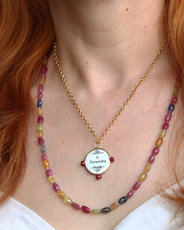 Colar Safira Coloridas e Rubi | Ouro Amarelo 18K