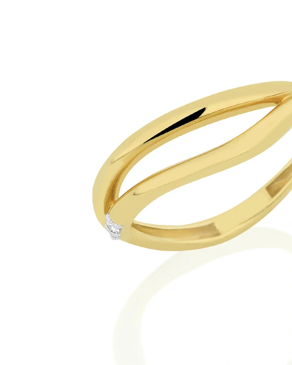 Anel Dedinho Curvo Dois Aros Diamante | Ouro Amarelo 18k