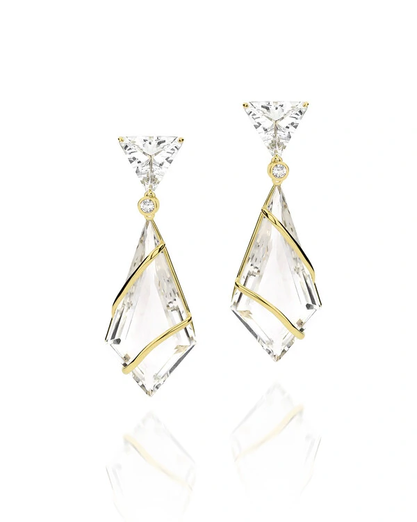 Brinco Cristal e Topázio Branco | Ouro Amarelo 18k