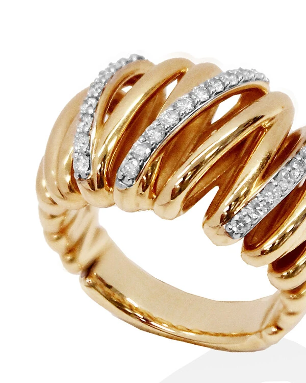 Anel Gomos Três Filetes Diamantes | Ouro Amarelo 18k