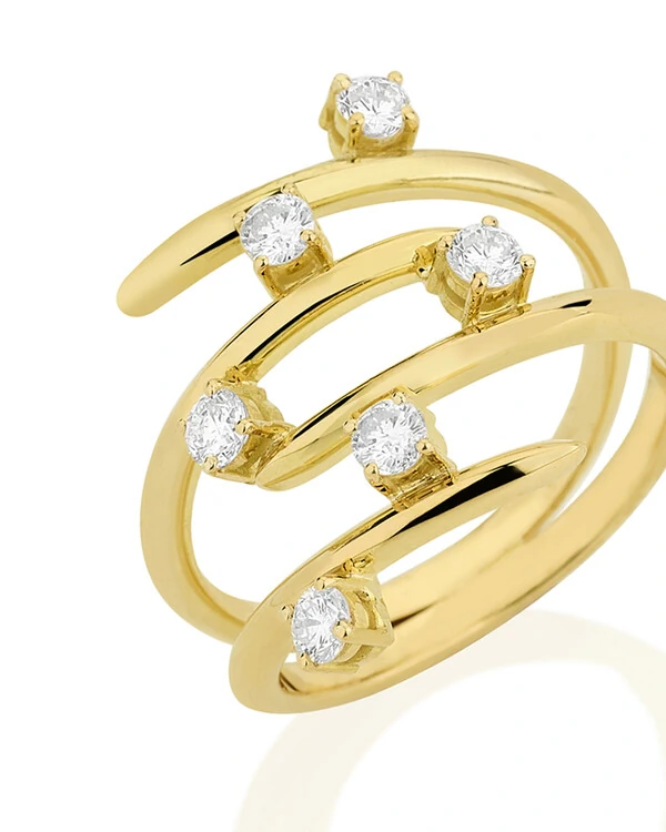 Anel Cinco Aros Diamante | Ouro Amarelo 18K