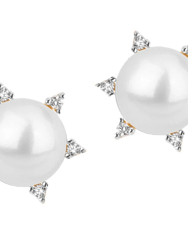 Brinco Pérola com Seis Diamantes | Ouro Amarelo 18K