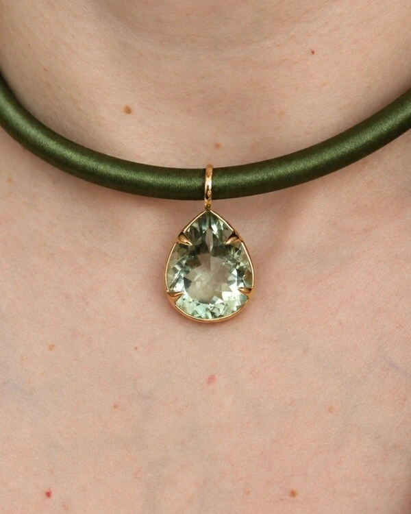 Pingente Gota Ametista Verde | Ouro Amarelo 18k
