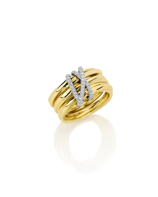 Anel Três Aros Diamante | Ouro Amarelo 18K