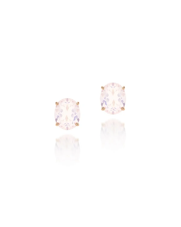 Brinco Quartzo Rosa Oval | Ouro Rosé 18k