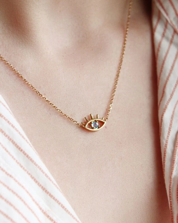 Colar Olho Vazado Topázio Azul | Ouro Amarelo 18K