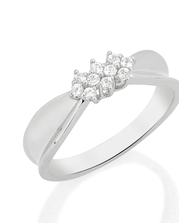 Anel Aro Curvado Topázio Branco | Ouro Branco 18k
