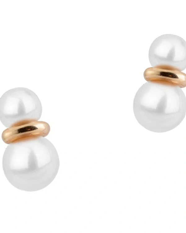 Brinco Elo Duas Pérolas | Ouro Amarelo 18K