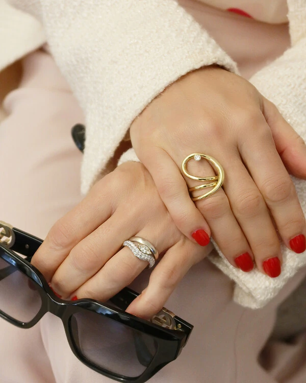 Anel Dois Aros Fita Diamante | Ouro Amarelo 18k