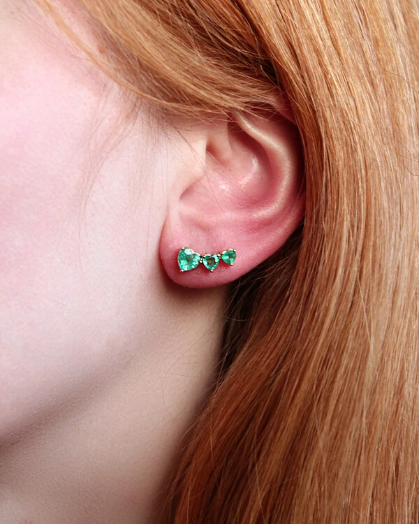 Ear Cuff Corações Esmeralda