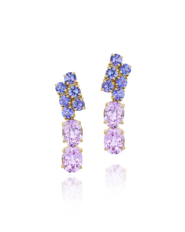 Brinco Kunzita e Tanzanita | Ouro Amarelo 18k