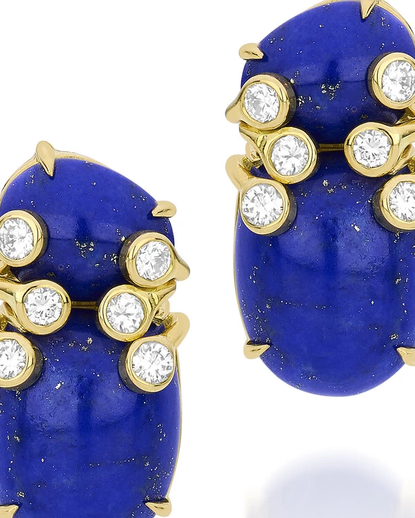 Brinco Lápis-Lazúli e Diamantes | Ouro Amarelo 18k