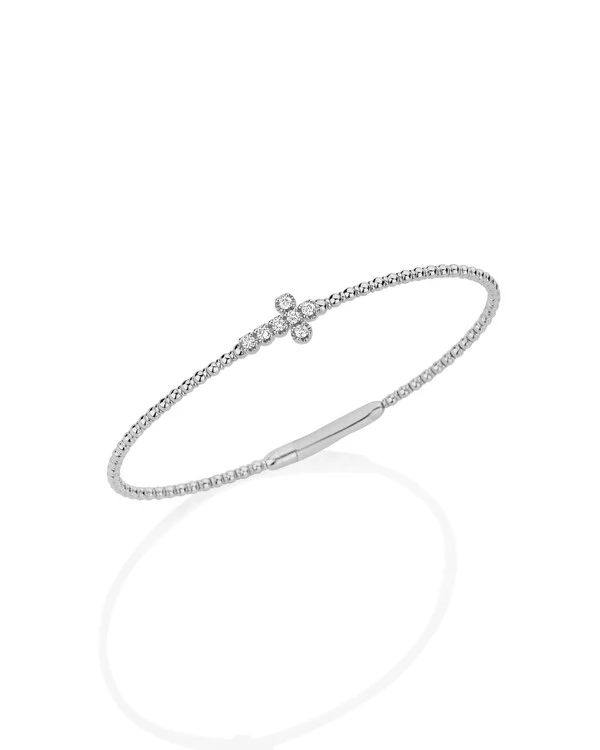 Pulseira Algema Cruz Diamante | Ouro branco 18K