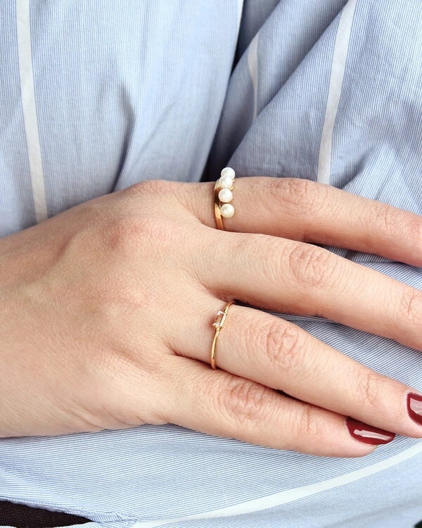 Anel Joy Baguete Quartzo Rosa