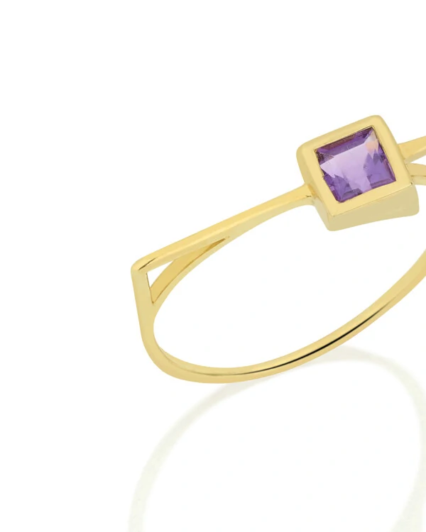Anel Ametista Carré | Ouro Amarelo 18k