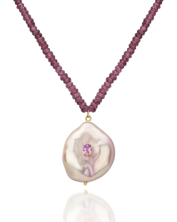 Colar Rodolita com Pérola | Ouro Amarelo 18k