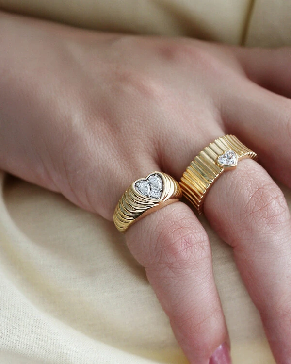 Anel Filetes Coração Diamante | Ouro Amarelo 18k