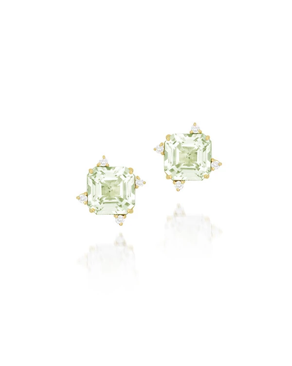 Brinco Prasiolita e Diamante | Ouro Amarelo 18K