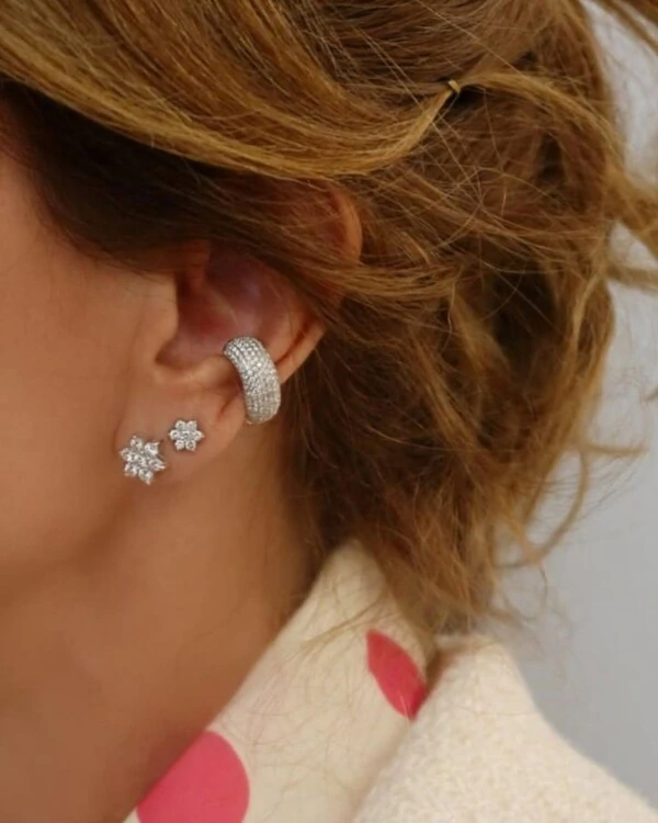 Piercing Largo Pavê Diamante | Ouro Branco 18k