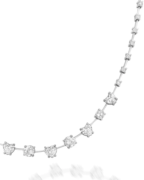 Riviera Fio Faca Corações Diamante | Ouro Branco 18K