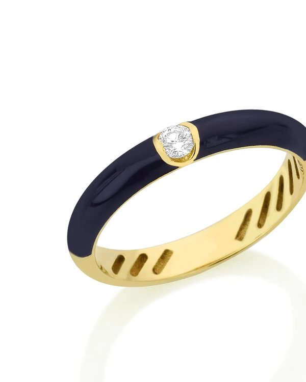 Anel Resina Preta Diamante | Ouro Amarelo 18k