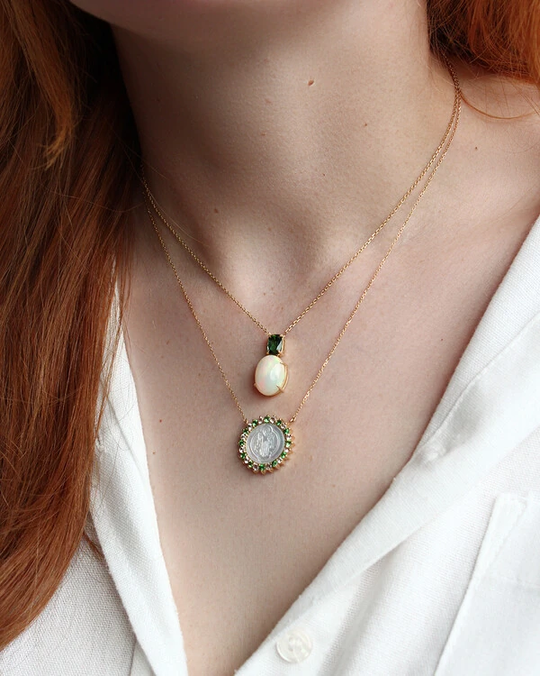 Colar Opala e Turmalina Verde | Ouro Amarelo 18K