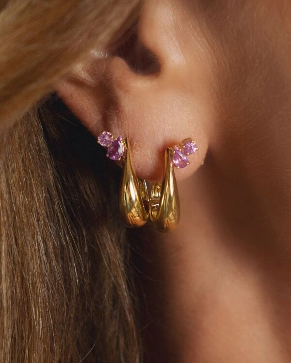 Brinco Hygge Argola Safira Rosa | Ouro Amarelo 18k