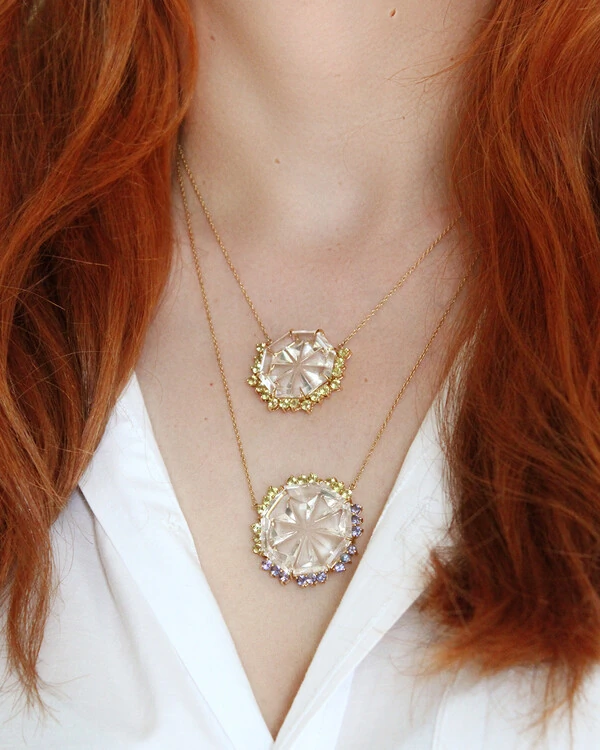 Colar Cristal, Tanzanita e Peridoto