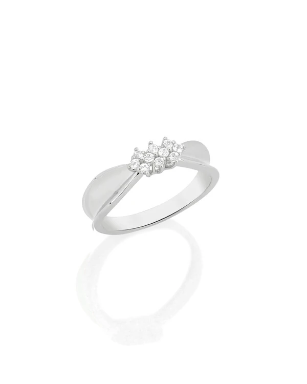 Anel Aro Curvado Topázio Branco | Ouro Branco 18k