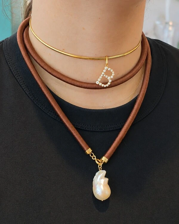 Colar Fio Seda Grosso Marrom | Ouro Amarelo 18k