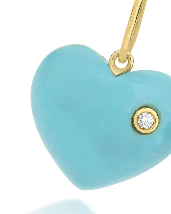 Pingente Coração Turquesa e Diamante | Ouro Amarelo 18k